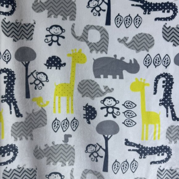 Gray Sherpa Minky Yellow Giraffe Monkey Rhino Baby Blanket 30 x 40 - Picture 3 of 7